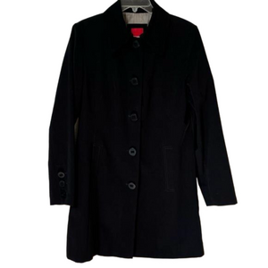 Esprit Coat Jacket Women's M Black Trench Button-up Long Sleeve Rain Coat